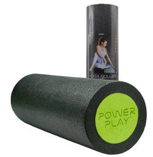 Масажний ролик роллер гладкий PowerPlay 4021 Fitness Roller Чорно-зелений 45x15см PP_4021_BL/Green_(45*15) фото