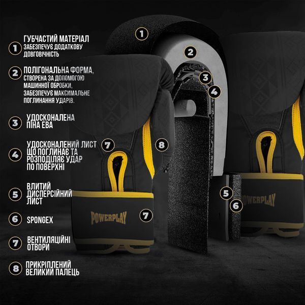 Боксерські рукавиці PowerPlay 3021 Ukraine Чорно жовті 14 унцій PP_3021_14oz_Black/Yellow фото