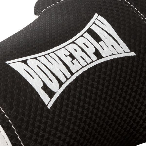 Боксерські рукавиці PowerPlay 3011 чорно-білі карбон 14 унцій PP_3011_14oz_Bl/White фото