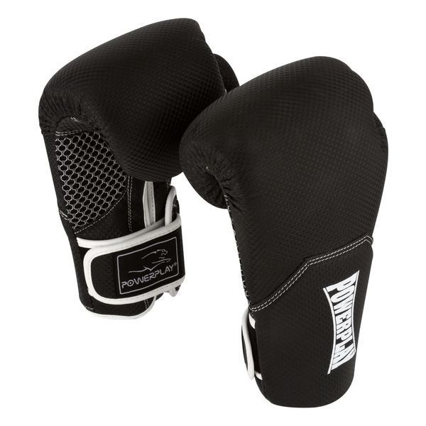 Боксерські рукавиці PowerPlay 3011 чорно-білі карбон 14 унцій PP_3011_14oz_Bl/White фото