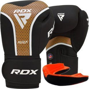 Боксерські рукавиці RDX AURA PLUS T-17 Black Golden 10 унцій + КАПА У ПОДАРУНОК BGR-T17BGL-10OZ+ фото