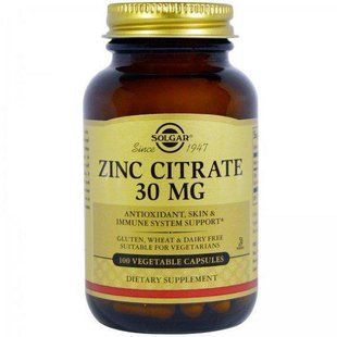 Вітаміни Solgar Zinc Citrate 30 mg 100 veg caps SolZinc_C30 mg_100 фото