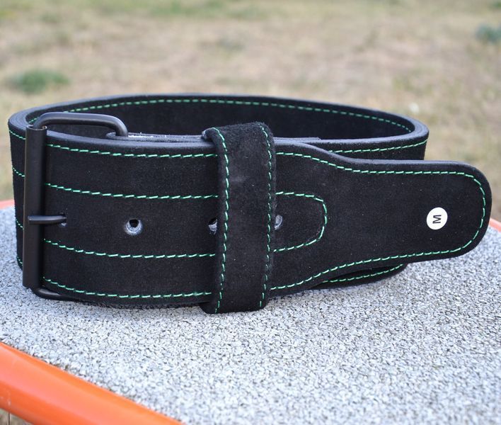 Пояс для важкої атлетики MadMax MFB-301 Suede Single Prong шкіряний BlackGreen L MFB-301_L фото