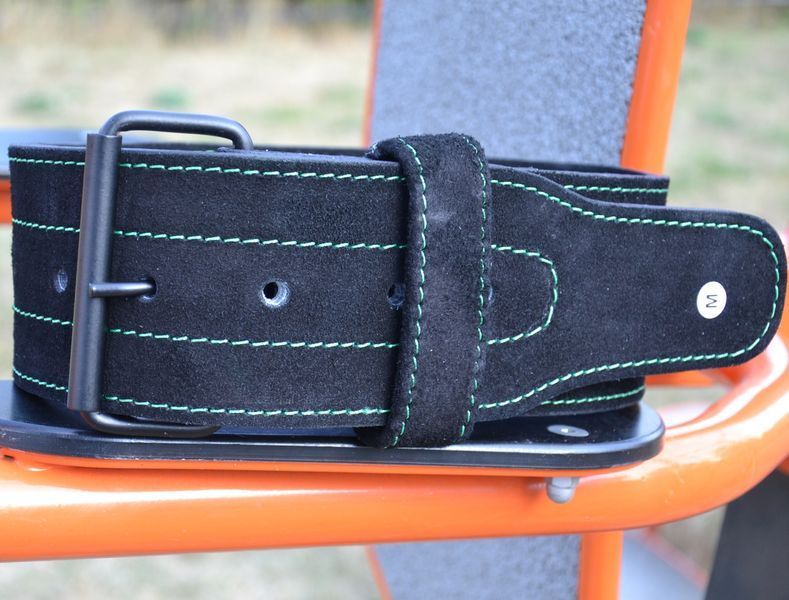 Пояс для важкої атлетики MadMax MFB-301 Suede Single Prong шкіряний BlackGreen L MFB-301_L фото