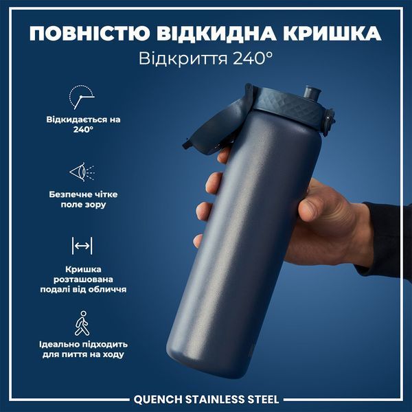 Пляшка для води багаторазова металева&nbsp;ION8&nbsp;1200 мл Stainless Steel Ash Navy I8SS1000ANAVY фото