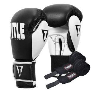 Боксерські рукавиці TITLE Boxing Dynamic Strike Black/White 14 oz (бинти 4м. в комплекті) XDBG 14 BK/WH фото