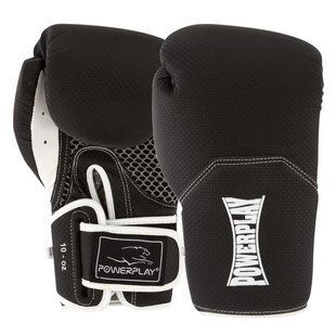 Боксерські рукавиці PowerPlay 3011 чорно-білі карбон 10 унцій PP_3011_10oz_Bl/White фото
