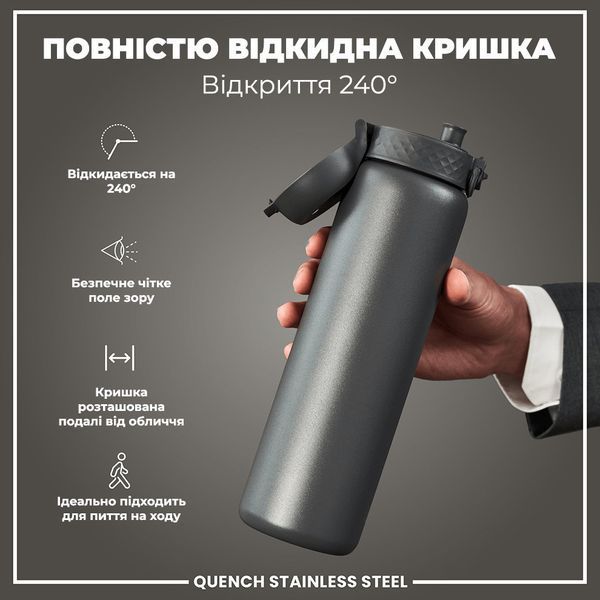 Пляшка для води багаторазова металева&nbsp;ION8&nbsp;1200 мл Stainless Steel Grey I8SS1000GRY фото