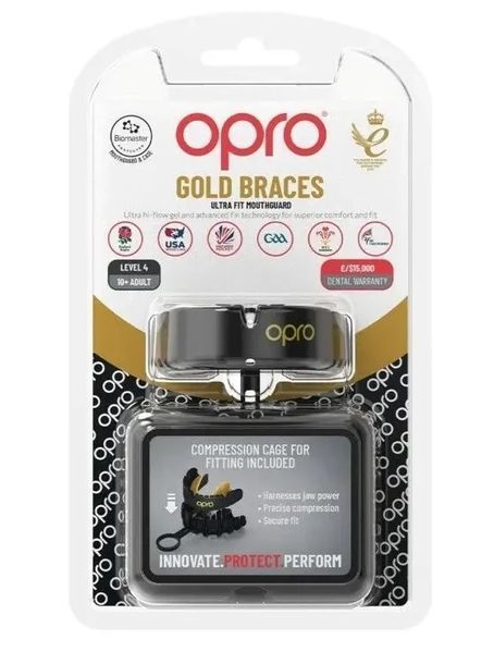 Капа OPRO Gold Braces під брекети доросла (вік 11+) Blackl/Gold (art.102506001) UFC_Gold_Braces_Bl/Gold фото